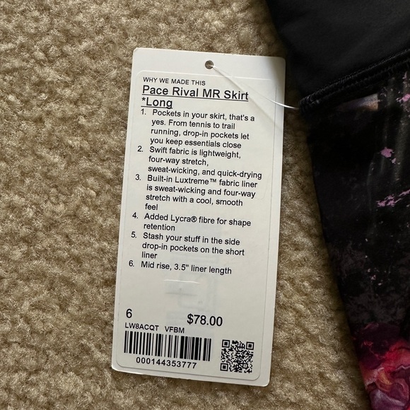 Lululemon Pace Rival MR Skirt Size 6 NWT - Picture 4 of 12